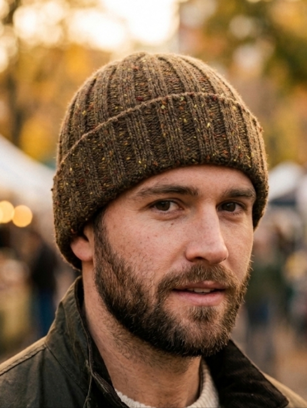 ​Free Authority Mens Beanie Hat Brown Donegal Tweed Fleck Knit Winter Wool Cap